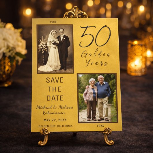 50 Golden Years Save the Date Gold Magnetic Card マグネット招待状