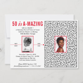 50 is Amazingおもしろい迷路モダンデザイン、カスタム写真 招待状