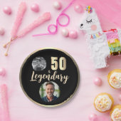 50 & Legendary 2 Photos 50th Birthday Gold ペーパープレート (パーティー)
