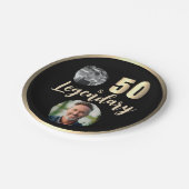 50 & Legendary 2 Photos 50th Birthday Gold ペーパープレート (アングル)