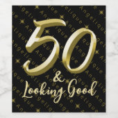 50 & Looking Good金ゴールドブラック誕生日 ワインラベル (シングルラベル)