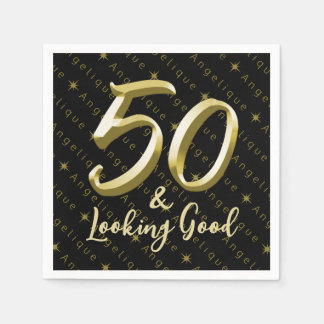 50 & Looking Good金ゴールド誕生日 スタンダードカクテルナプキン