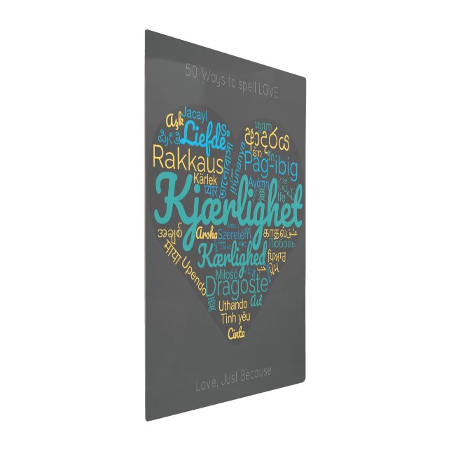 50 LOVE灰色の黄色の緑の青の小説を綴る方法 メタルプリント (3/4)