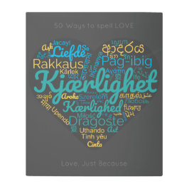 50 LOVE灰色の黄色の緑の青の小説を綴る方法 メタルプリント