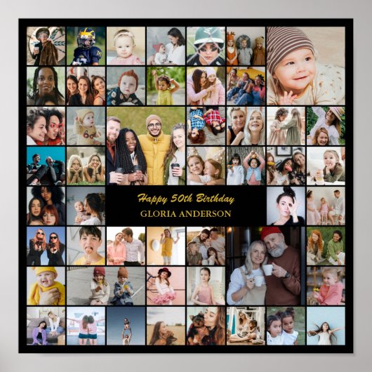 50 Photo Collage Personalized 50th Birthday Gift ポスター (正面)