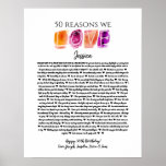 50 reasons we love you birthday gift mom sister po ポスター<br><div class="desc">This is a DO IT YOURSELF XX Reasons why we love you. roses reasons we love you,  editable 50 Reasons,  60th birthday,  editable,  80th birthday,  memories,  love you,  mom,  retire You can edit the main body text. Designed by The Arty Apples Limited</div>