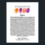 50 reasons we love you birthday gift mom sister po ポスター<br><div class="desc">This is a DO IT YOURSELF XX Reasons why we love you. roses reasons we love you,  editable 50 Reasons,  60th birthday,  editable,  80th birthday,  memories,  love you,  mom,  retire You can edit the main body text. Designed by The Arty Apples Limited</div>