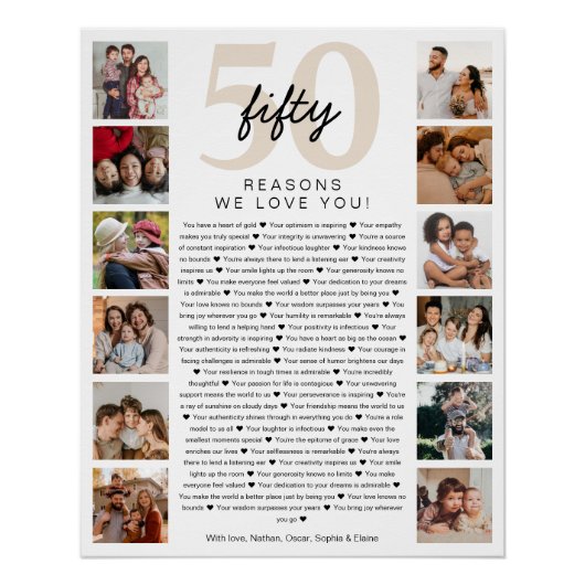50 Reasons We Love You Birthday Keepsake Gift ポスター (正面)