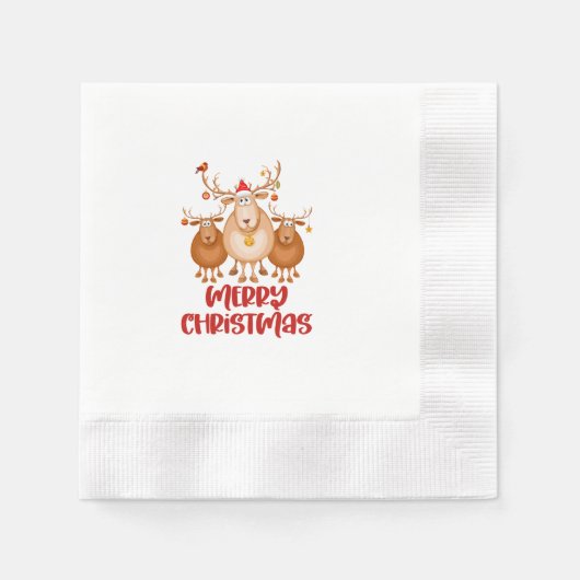 50 Reindeer Napkins、おもしろい・グラフィック 縁ありカクテルナプキン (正面)