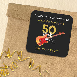 50 Rocks クール Guitar 50th Birthday Partyありがとう スクエアシール