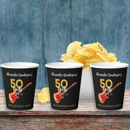 50 Rocks クール Guitar 50th Birthday Party 紙コップ