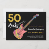 50 Rocks クール Pink Guitar 50th Birthday Party 招待状 (正面)