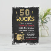 50+Rocks+ロックスターミュージシャン+ギター+50歳の誕生日+招待状 招待状 (スタンド正面)