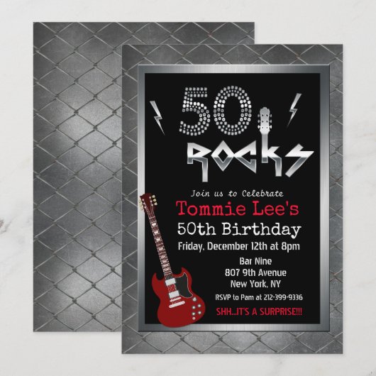50+Rocks+ロックスターミュージシャン+ギター+50歳の誕生日+招待状 招待状 (正面/裏面)