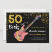 50 Rocks 50歳の誕生日パーティー ピンク ブラック ゴールド 招待状 (正面)