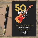 50 Rocks 50th Birthday Partyありがとう サンキューカード<br><div class="desc">金ゴールドクールと黒50ロックス50th誕生日パーティーサンキューカード。炎クール模様の詳細なエレキギターと白と金ゴールドのタイポグラフィの赤いピックパーソナライズされたガードイラストレーションモダン。テンプレートを使用してパーソナライズし、ロックンロールスタイルで50マイルストーンのための完璧なパーティーサンキューカードを作成する簡単。ロックスターの夫、ボーイフレンドやパートナーのロックやロールのパーティーに理想的なギタリスト、ミュージシャンや音楽の愛好家に最適であ感謝している。オリジナルのアートワークby artist Catherine Sweetman</div>