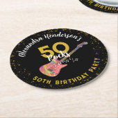 50 Rocks 50th Birthday Partyピンクブラック金ゴールド ラウンドペーパーコースター (アングル)