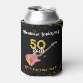 50 Rocks 50th Birthday Partyピンクブラック金ゴールド 缶クーラー (缶正面)