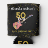 50 Rocks 50th Birthday Partyピンクブラック金ゴールド 缶クーラー (正面)