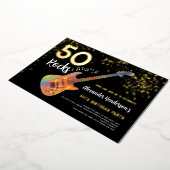 50 Rocks 50th Birthday Party金ゴールドグリッター 箔招待状 (回転した状態)