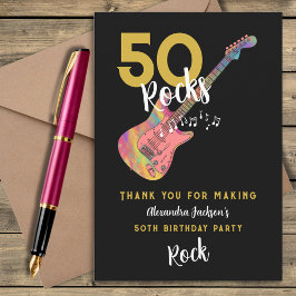 50 Rocks Pink Black金ゴールド50th Birthday Party サンキューカード