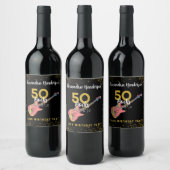 50 Rocks Pink Black金ゴールド50th Birthday Party ワインラベル (ボトル)