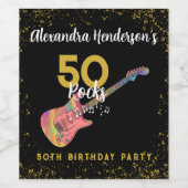 50 Rocks Pink Black金ゴールド50th Birthday Party ワインラベル (シングルラベル)