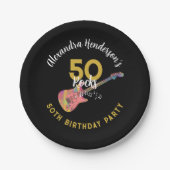 50 Rocks Pink Guitar 50th Birthdayパーティー ペーパープレート (正面)