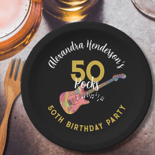 50 Rocks Pink Guitar 50th Birthdayパーティー ペーパープレート