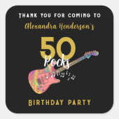 50 Rocks Pink Guitar 50th Birthday Party Thank You スクエアシール (正面)
