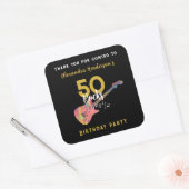 50 Rocks Pink Guitar 50th Birthday Party Thank You スクエアシール (封筒)