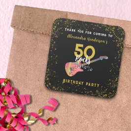 50 Rocks Pink Guitar 50th Birthday Party Thank You スクエアシール