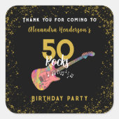 50 Rocks Pink Guitar 50th Birthday Party Thank You スクエアシール (正面)