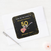 50 Rocks Pink Guitar 50th Birthday Party Thank You スクエアシール (封筒)