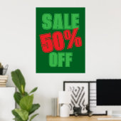 50% Sale Sign, Green and Red Christmas Sale  ポスター (ホームオフィス)