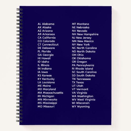 50 States Abbreviations – Blue Spiral Notebook ノートブック (正面)