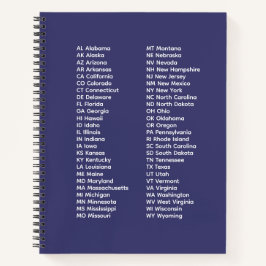 50 States Abbreviations List – Blue Spiral Noteboo ノートブック