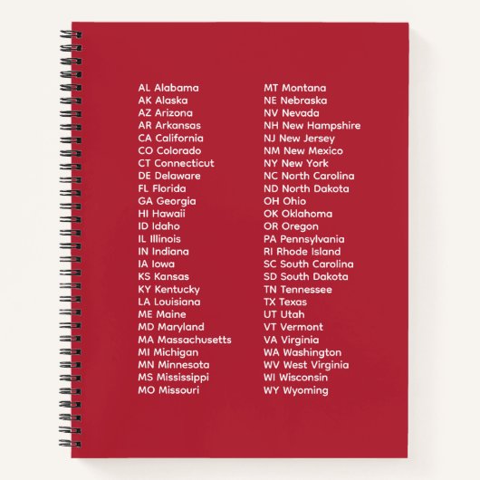 50 States Abbreviations – Red Spiral Notebook ノートブック (正面)