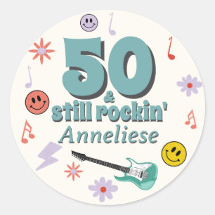 50 & Still Rockinのレトロ音楽誕生日をテーマ ラウンドシール