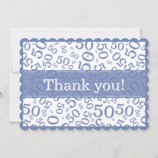 50 "Thank you!" Blue/White Random Number Pattern サンキューカード (正面)