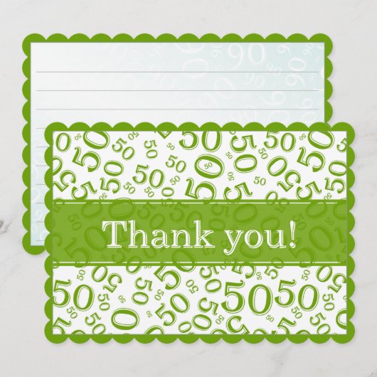 50 "Thank you!" Green/White Random Number Pattern サンキューカード (正面/裏面)