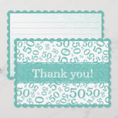 50 "Thank you!" Teal/White Random Number Pattern サンキューカード (正面/裏面)