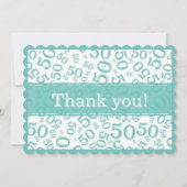 50 "Thank you!" Teal/White Random Number Pattern サンキューカード (正面)