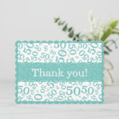 50 "Thank you!" Teal/White Random Number Pattern サンキューカード (スタンド正面)