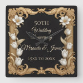 50 Wedding Anniversary Baroque Elegant Tulip Frame スクエア壁時計 (正面)