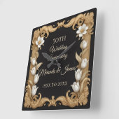 50 Wedding Anniversary Baroque Elegant Tulip Frame スクエア壁時計 (傾斜)
