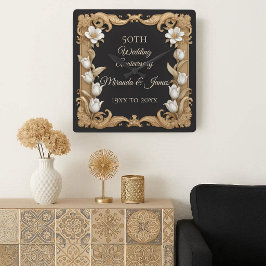 50 Wedding Anniversary Baroque Elegant Tulip Frame スクエア壁時計