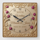 50 Wedding Anniversary Opulent Baroque Tulip Frame スクエア壁時計 (正面)