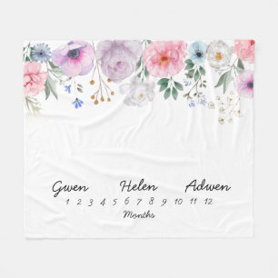 50 x 60か月マイルストーンフラワーブランケット フリースブランケット