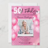 50 yファブローザピンクスペインのフォト50誕生日 招待状 (正面)
